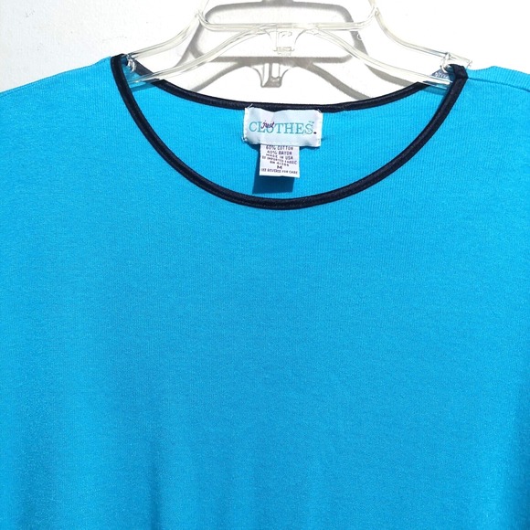 Just Clothes Womens Medium Knit Shift Dress Aqua Short Sleeves Piping "USA" - Picture 3 of 6